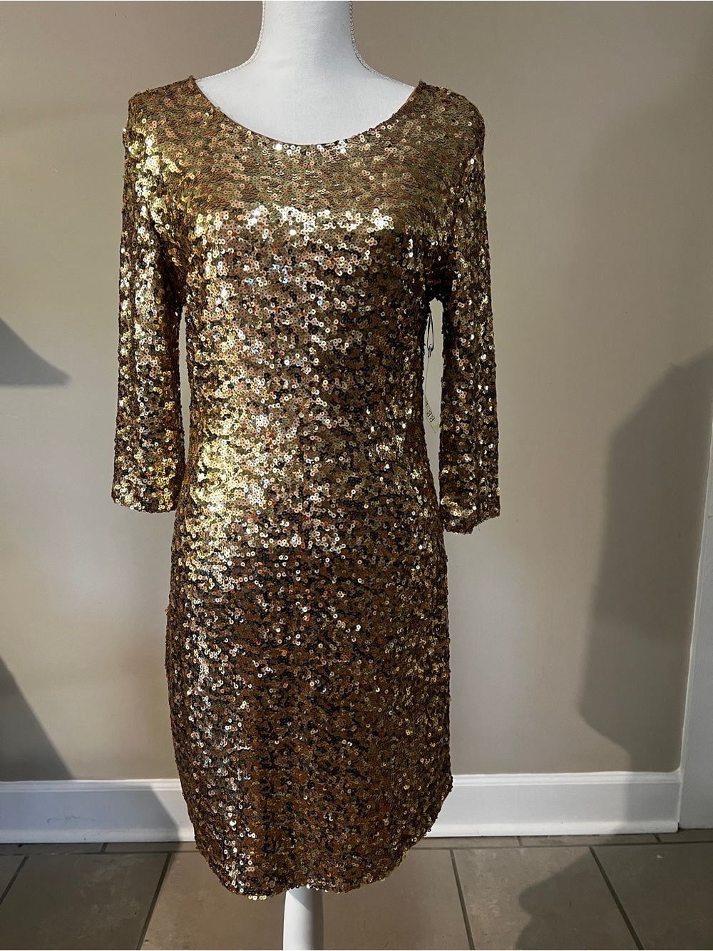 BB Dakota Metallic Gold Sequin Long Sleeve Dress